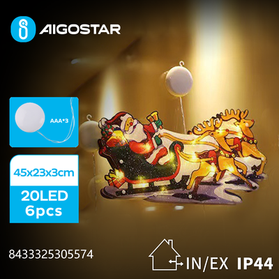 Adorno Navidad Figura Trineo Papa Noel con Luz a Pilas con Ventosa